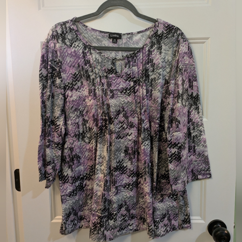 Links Lavender & Gray Patterned Tunic Top